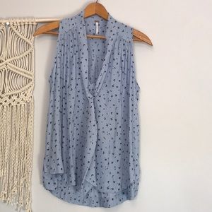 FP blue floral Tie Blouse!